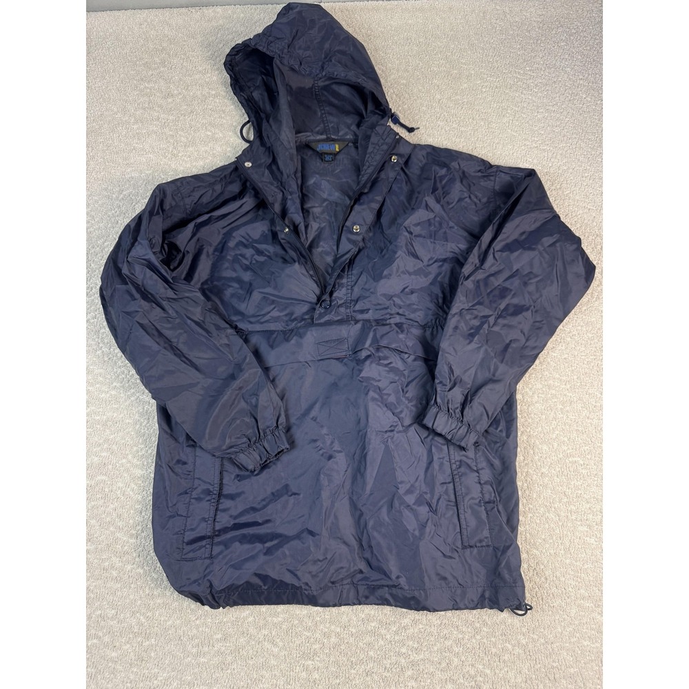 J.Crew Sport Jacket Mens‎ XL Navy Nylon Hooded Anorak 1/4 Zip Lightweight